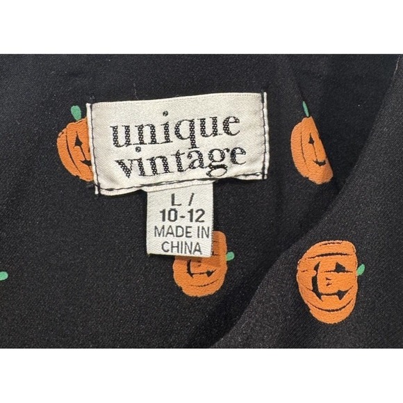 Unique Vintage Suspender Pumpkin Pencil Dress Large 10 12 Halloween Retro Pin Up - Picture 7 of 8